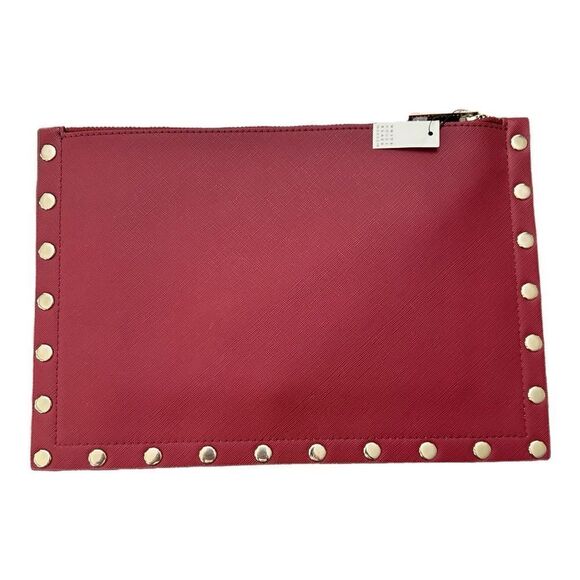 White House Black Market WHBM Floral Studded Wristlet Clutch Burgundy - Picture 3 of 6